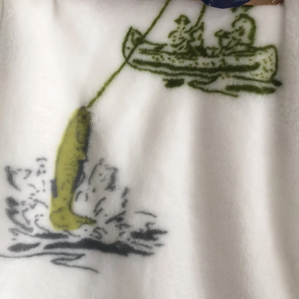 Eddie Bauer Multicolor Nature FISHING Print Plush Throw